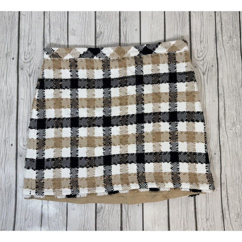 NEW ANN TAYLOR CHECKED FRINGE A-LINE SKIRT SZ 18